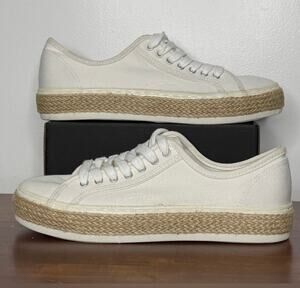 Madden Girl white canvas lace-up espadrille sneakers jute platform sole Sz 9 GUC